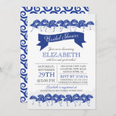 ネイビーブモダンルーアンブレラブライダルシャワー 招待状 (正面/裏面)