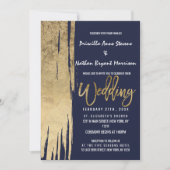 ネイビーブモダンルー金ゴールドのブシンプルラシストロ結婚ーク 招待状 (正面)