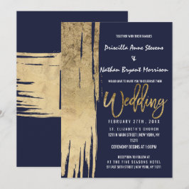 ネイビーブモダンルー金ゴールドのブシンプルラシストロ結婚ーク 招待状