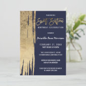 ネイビーブモダンルー金ゴールドブシンプルラッシュストロークスイート16 招待状 (スタンド正面)