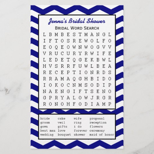 ネイビーブライダルパーティシャワーワード検索ゲーム (正面)