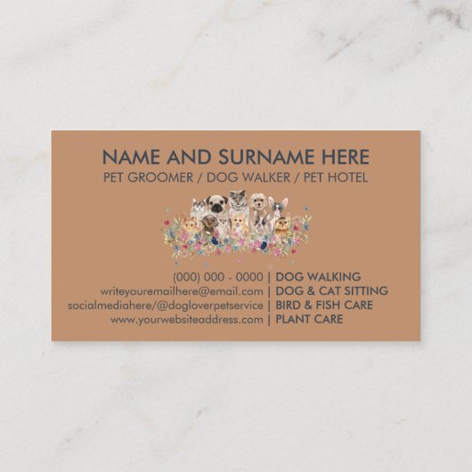 ネイビーブラウンのペットが犬猫を飼う 名刺 (裏面)