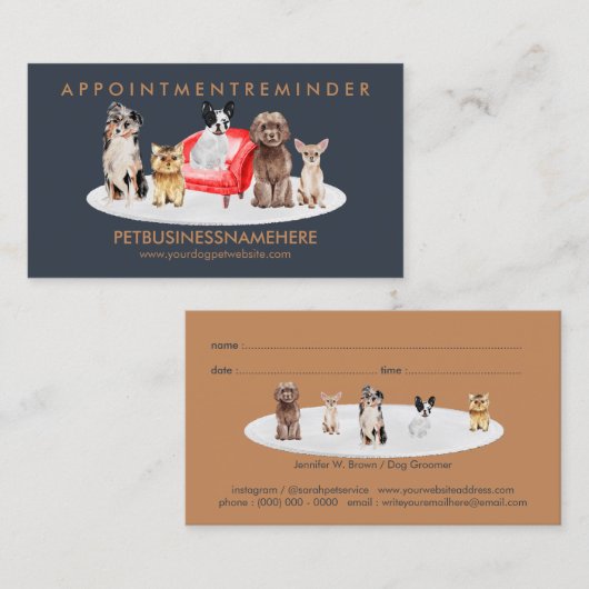 ネイビーブラウンのペット予約犬 名刺 (正面/裏面)