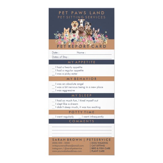 ネイビーブラウントーンペットレポートかわいい犬を搭乗 ラックカード (正面)