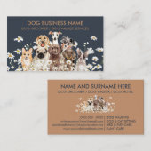 ネイビーブラウンパップデイジーフラワードッグトリマーペット 名刺 (正面/裏面)
