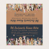 ネイビーブラウンフローラドッグウォーカーペットグルーミングサロン獣医 名刺 (外部フラット)