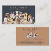 ネイビーブラウンフローラペットトリマースパドッグキャッツ 名刺 (正面/裏面)