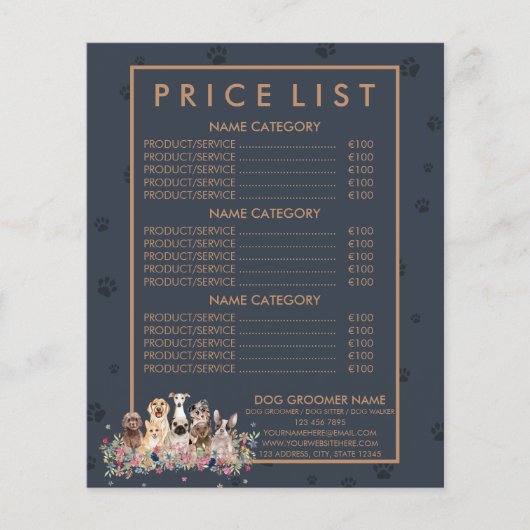 ネイビーブラウンペットシッター犬の獣医学価格一覧 チラシ (正面)