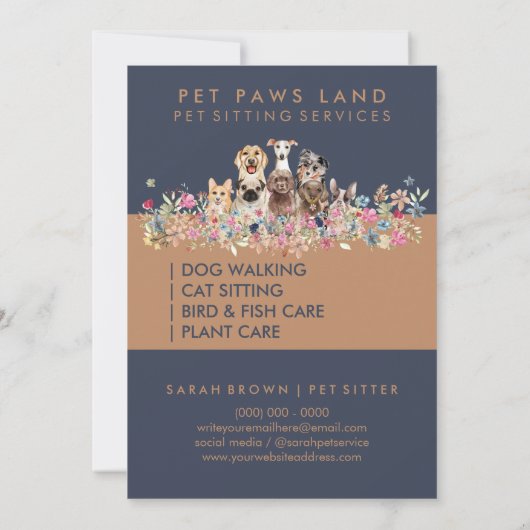 ネイビーブラウンペットレポートデザイン ノートカード (裏面)