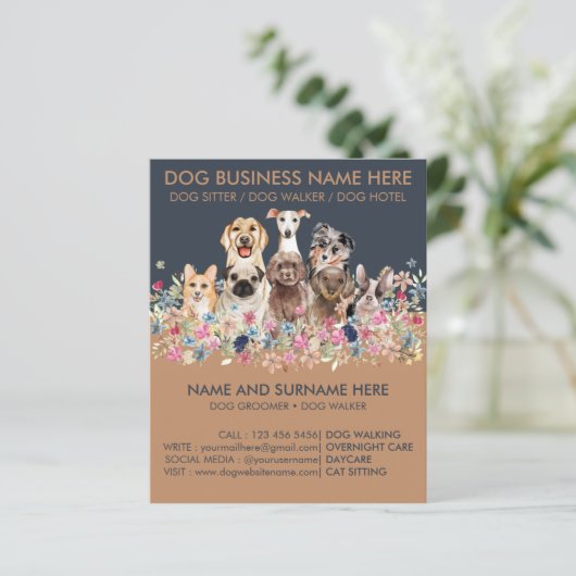 ネイビーブラウン犬シッティングサービス フライヤー ペットグルーマー (スタンド正面)