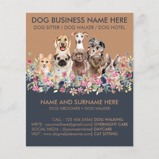 ネイビーブラウン犬シッティングサービス フライヤー ペットグルーマー (裏面)