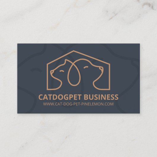 ネイビーブラウンQrコードドッグキャットペットロゴ 名刺 (正面)