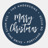 ネイビーブラシスクリプトホリデイ差出人住所 ラウンドシール (正面)