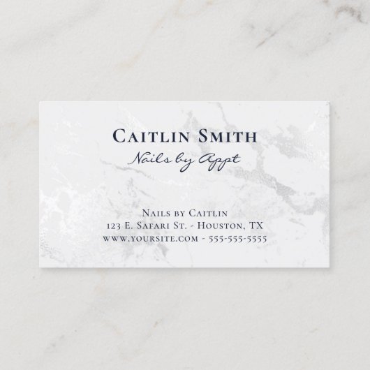 ネイビーブラシストロークシルバーホワイトフォイル大理石 名刺 (裏面)