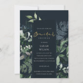 ネイビーブラックグリーンリーフィアファーンブライダルシャワー招待状 サンキューカード (正面)