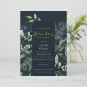 ネイビーブラックグリーンリーフィアファーンブライダルシャワー招待状 サンキューカード (スタンド正面)
