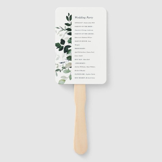 ネイビーブラックグリーンリーフェリーリーフ結婚式 プログラム ハンドファン (裏面)