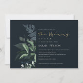 ネイビーブラックグリーンリーフ動物モーニングアフター招待状 サンキューカード (正面)