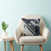 ネイビーブラックグレージオメトリック対角線抽象芸術アート クッション (椅子)