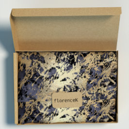 ネイビーブラックフローラフェイク金ゴールドグランギー大理石ストローク ラッピングペーパー