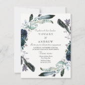 ネイビーブラックフローラリース婚約パーティ招待状 招待状 (正面)