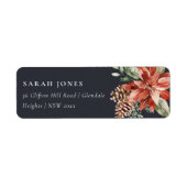 ネイビーブラックポインセチアMerry Christmas Pineアドレス ラベル (正面)