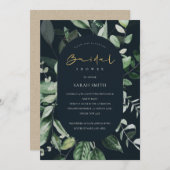 ネイビーブラックリーフィカプセルブライダルシャワー招待状 サンキューカード (正面/裏面)