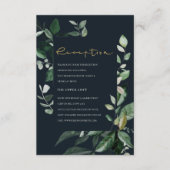 ネイビーブラック緑の葉のウェディングレセプションE エンクロージャーカード (正面)