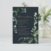 ネイビーブラック緑の葉のウェディングレセプションE エンクロージャーカード (スタンド正面)