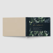 ネイビーブラック緑の葉の熱帯の結婚葉 ゲストブック (全面)
