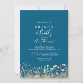 ネイビーブリスワイルドフラワーブランチブライダルシャワー 招待状 (正面)