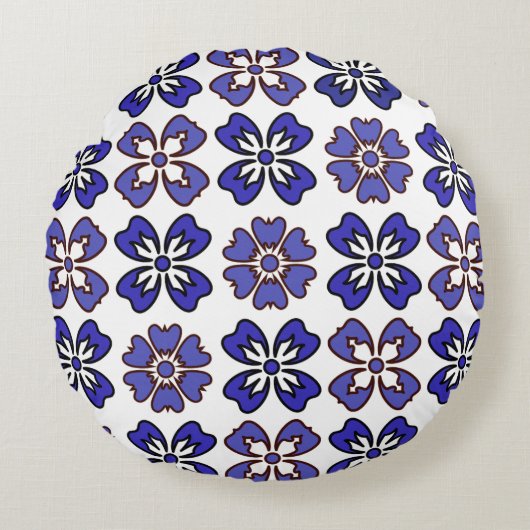 ネイビーブリー&インディゴシックフローララウンドピロー ラウンドクッション (正面)