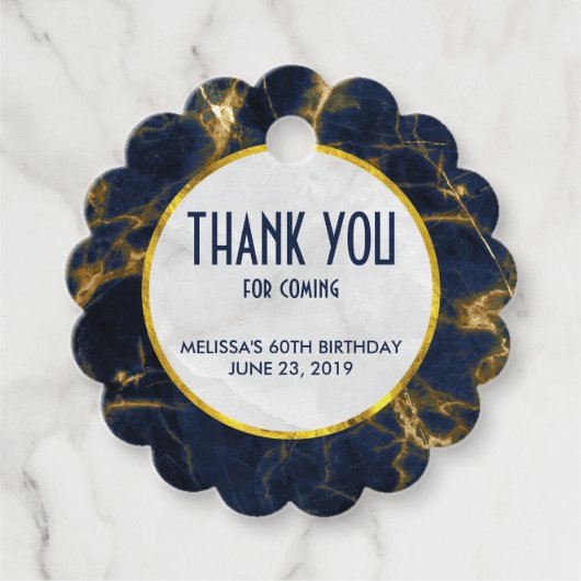 ネイビーブルアンド金ゴールド大理石スタイリッシュ誕生日 フェイバータグ (正面)