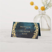 ネイビーブルウォーターの色と金ゴールドシーティングテーブル番号 プレイスカード (裏面)