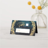 ネイビーブルウォーターの色と金ゴールドシーティングテーブル番号 プレイスカード (正面)