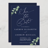 ネイビーブルウォーター色の緑の日を保存 招待状 (正面/裏面)