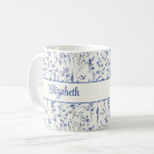 ネイビーブルウォーター色ワイルドフラワースクリプト名 コーヒーマグカップ (正面左)