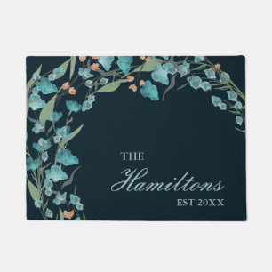 ネイビーブルウォーター色野花の設立 ドアマット