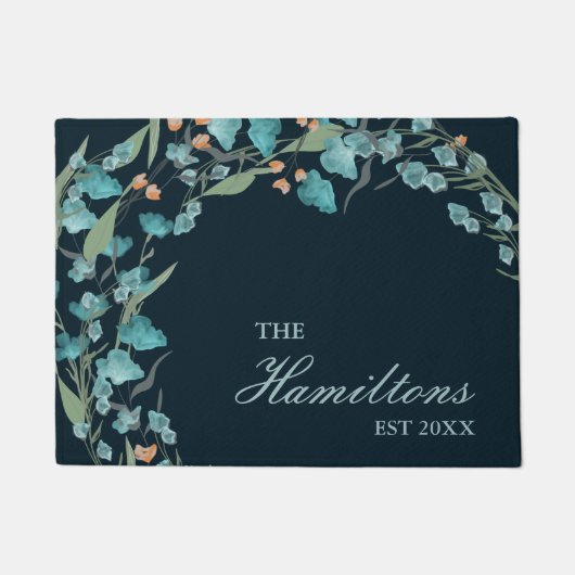 ネイビーブルウォーター色野花の設立 ドアマット (正面)