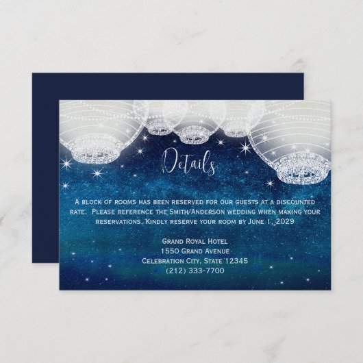 ネイビーブルオープレンス銀河系紙ランタンエンクロージャ 出欠カード (正面/裏面)