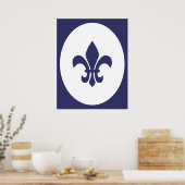 ネイビーブルオールドファッションドオバル縁どシルエット ポスター (キッチン)