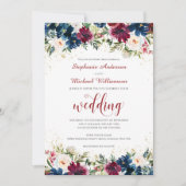 ネイビーブルガンディウォーターカラーフローラ結婚式招待状 招待状 (正面)