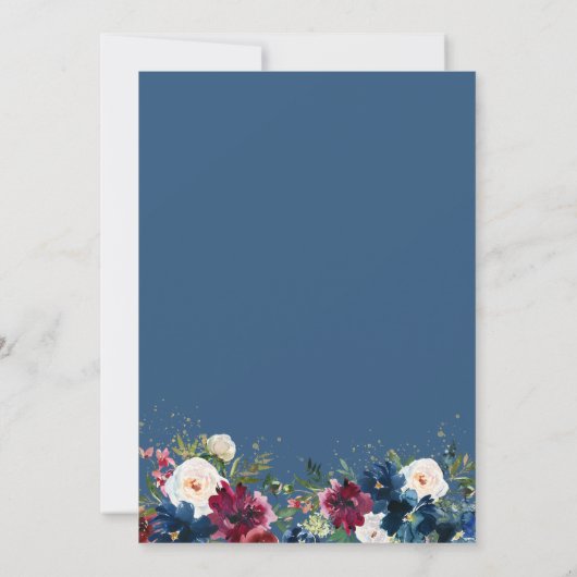 ネイビーブルガンディウォーターカラーフローラ結婚式招待状 招待状 (裏面)