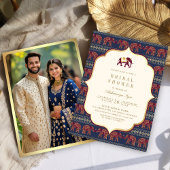 ネイビーブルガンディゴールド象インドの結婚式前パーティー 招待状
