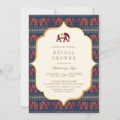 ネイビーブルガンディゴールド象インドの結婚式前パーティー 招待状 (正面)