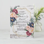 ネイビーブルガンディピンクピーオンウッドウェディングシャワー 招待状 (スタンド正面)