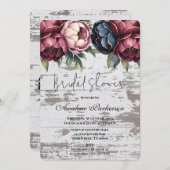ネイビーブルガンディピンクピーオンウッドブライダルシャワー 招待状 (正面/裏面)
