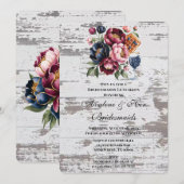 ネイビーブルガンディピンクピーオンウッドブリデスメイドランチョン 招待状 (正面/裏面)