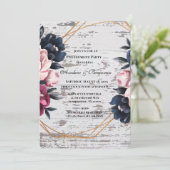 ネイビーブルガンディピンクピーオンウッド婚約パーティ 招待状 (スタンド正面)