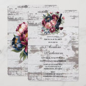 ネイビーブルガンディピンクピーニーウッドブランチ&バブリー 招待状 (正面/裏面)